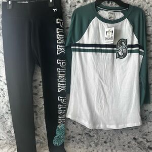 1025. Victoria Secret PINK xs set seattle Mariners 3/4-sleeve w bling yoga